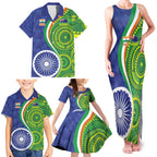 India Vs Australian Cricket Custom Family Matching Tank Maxi Dress and Hawaiian Shirt Ashoka Chakra and Aboriginal Together