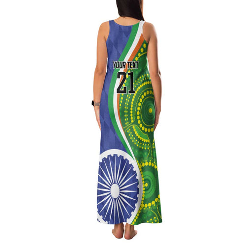 India Vs Australian Cricket Custom Family Matching Tank Maxi Dress and Hawaiian Shirt Ashoka Chakra and Aboriginal Together