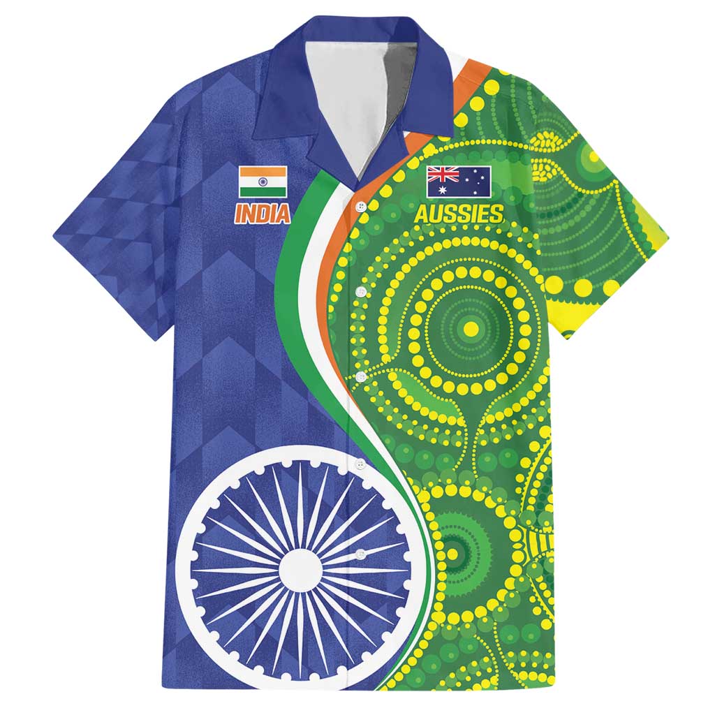 India Vs Australian Cricket Custom Hawaiian Shirt Ashoka Chakra and Aboriginal Together