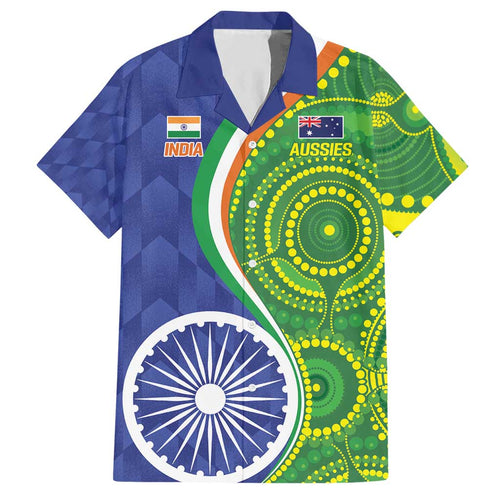 India Vs Australian Cricket Custom Hawaiian Shirt Ashoka Chakra and Aboriginal Together