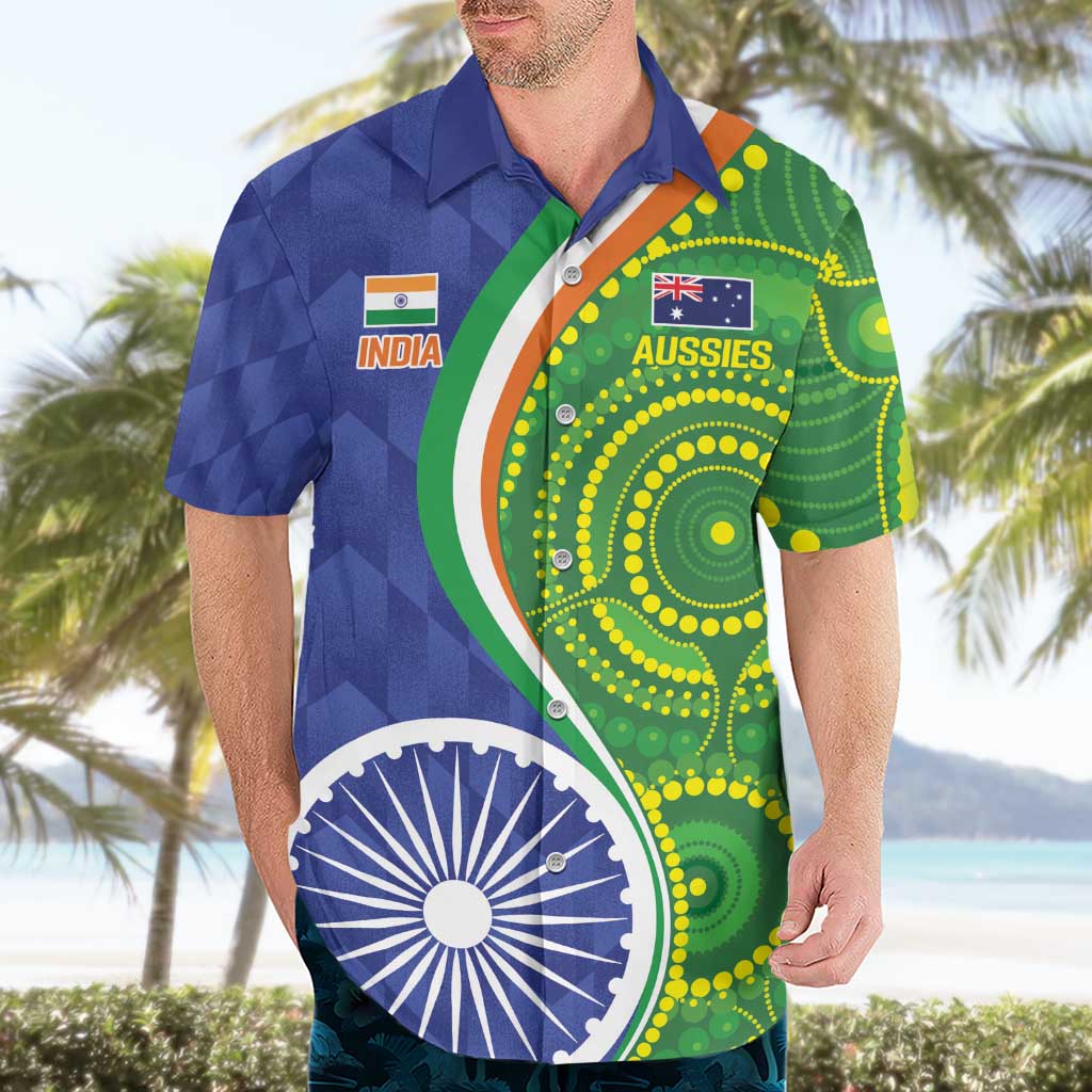 India Vs Australian Cricket Custom Hawaiian Shirt Ashoka Chakra and Aboriginal Together