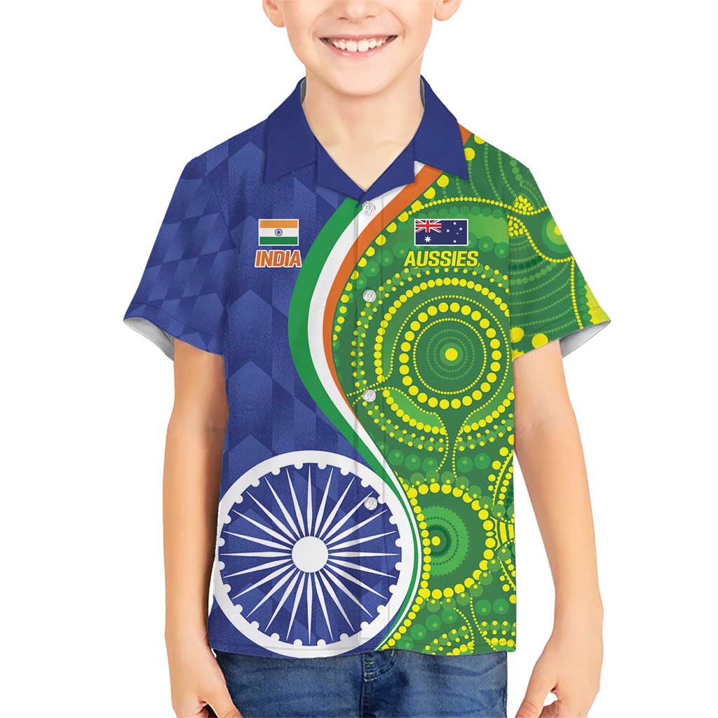 India Vs Australian Cricket Custom Hawaiian Shirt Ashoka Chakra and Aboriginal Together