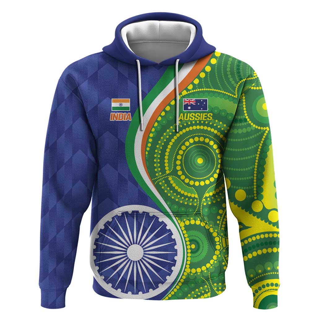 India Vs Australian Cricket Custom Hoodie Ashoka Chakra and Aboriginal Together