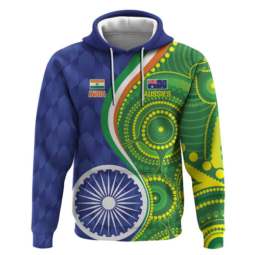 India Vs Australian Cricket Custom Hoodie Ashoka Chakra and Aboriginal Together