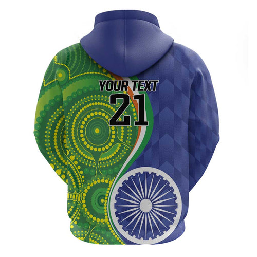 India Vs Australian Cricket Custom Hoodie Ashoka Chakra and Aboriginal Together