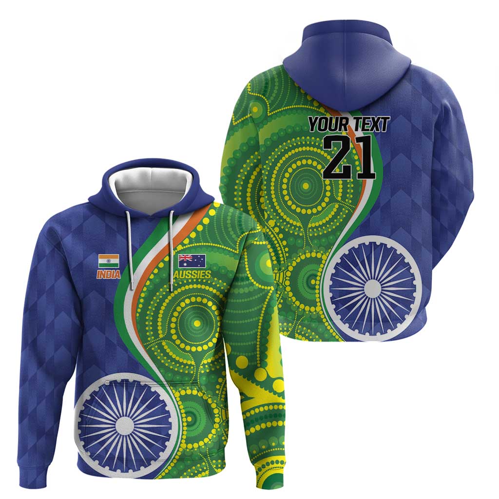 India Vs Australian Cricket Custom Hoodie Ashoka Chakra and Aboriginal Together