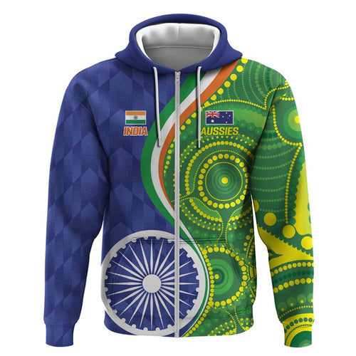 India Vs Australian Cricket Custom Hoodie Ashoka Chakra and Aboriginal Together