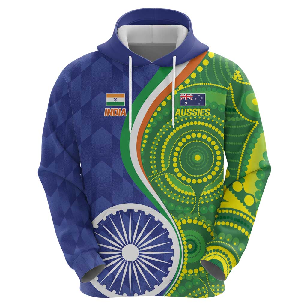India Vs Australian Cricket Custom Hoodie Ashoka Chakra and Aboriginal Together