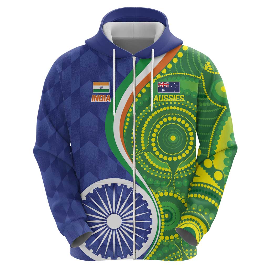 India Vs Australian Cricket Custom Hoodie Ashoka Chakra and Aboriginal Together
