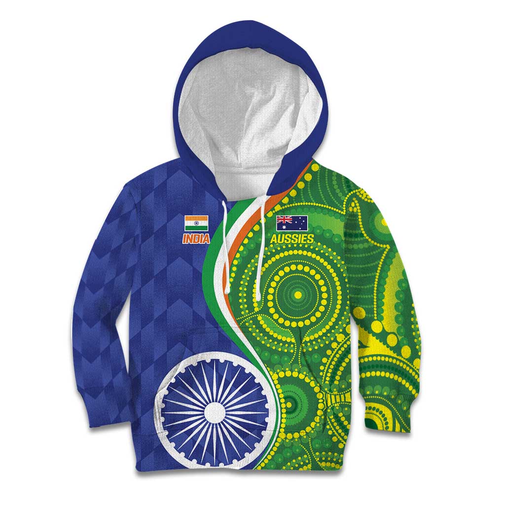 India Vs Australian Cricket Custom Kid Hoodie Ashoka Chakra and Aboriginal Together