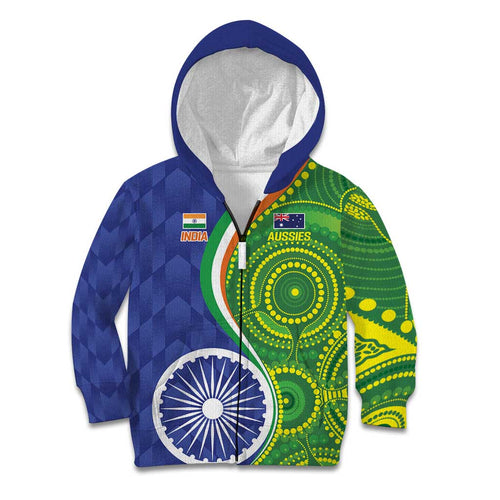 India Vs Australian Cricket Custom Kid Hoodie Ashoka Chakra and Aboriginal Together
