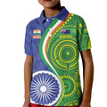 India Vs Australian Cricket Custom Kid Polo Shirt Ashoka Chakra and Aboriginal Together