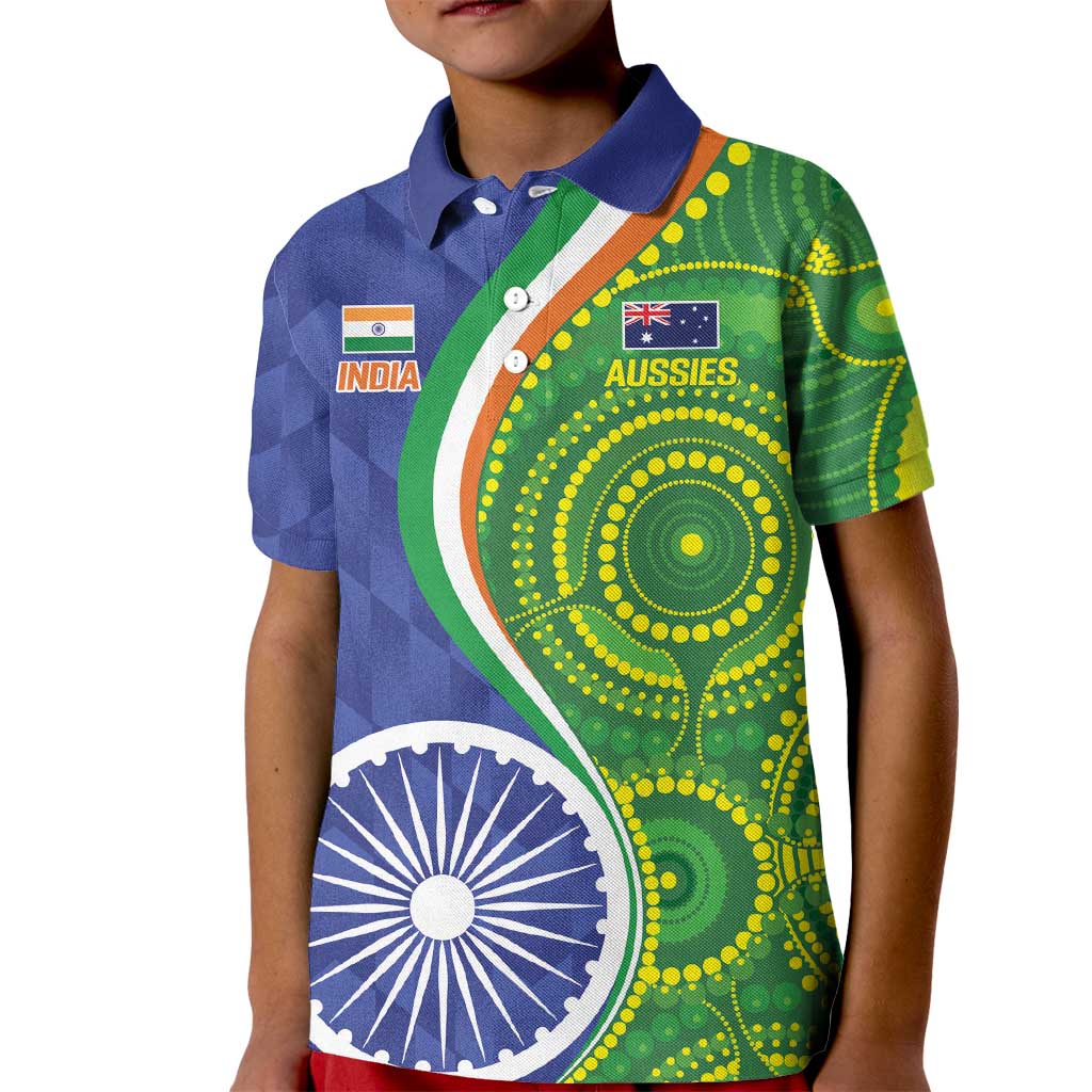India Vs Australian Cricket Custom Kid Polo Shirt Ashoka Chakra and Aboriginal Together