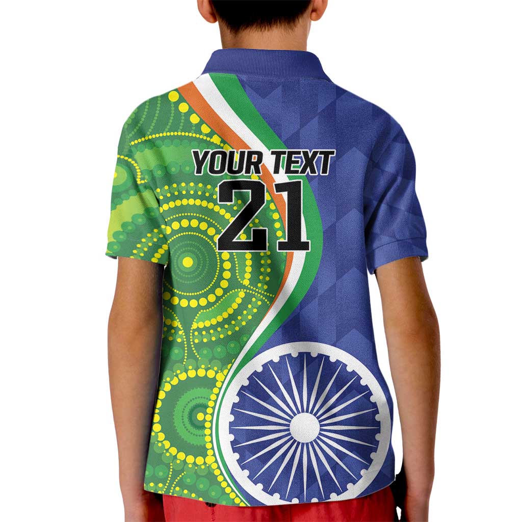 India Vs Australian Cricket Custom Kid Polo Shirt Ashoka Chakra and Aboriginal Together