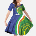 India Vs Australian Cricket Custom Kid Short Sleeve Dress Ashoka Chakra and Aboriginal Together