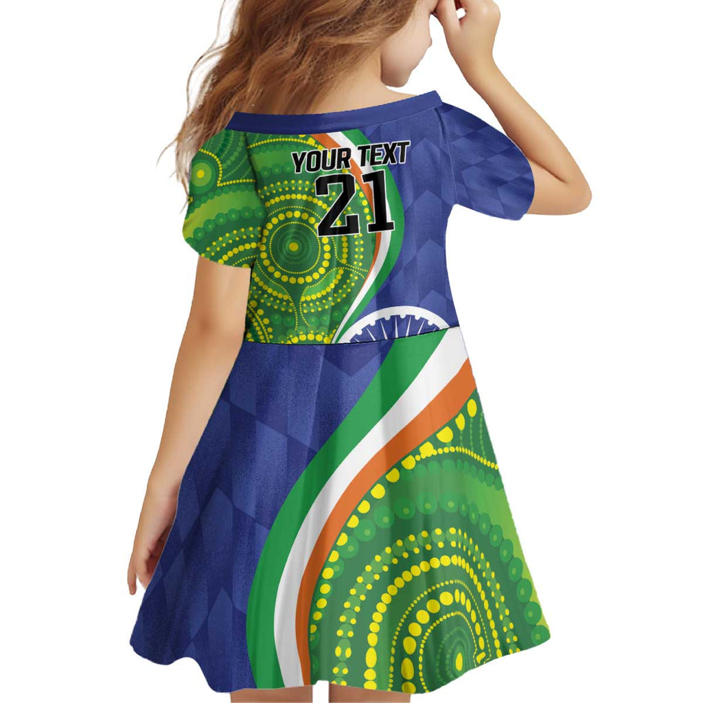India Vs Australian Cricket Custom Kid Short Sleeve Dress Ashoka Chakra and Aboriginal Together