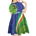 India Vs Australian Cricket Custom Kid Short Sleeve Dress Ashoka Chakra and Aboriginal Together