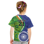 India Vs Australian Cricket Custom Kid T Shirt Ashoka Chakra and Aboriginal Together