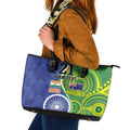 India Vs Australian Cricket Custom Leather Tote Bag Ashoka Chakra and Aboriginal Together