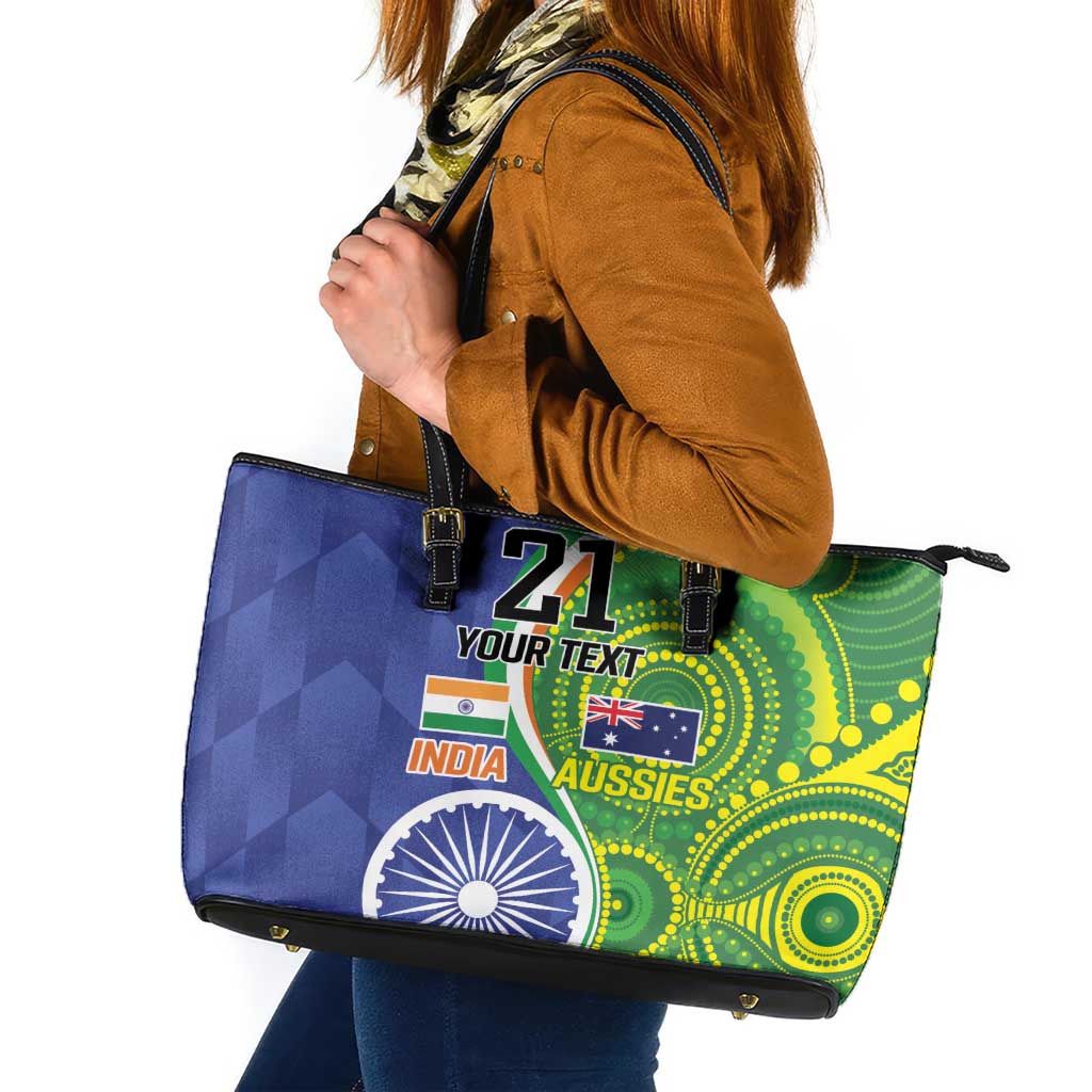 India Vs Australian Cricket Custom Leather Tote Bag Ashoka Chakra and Aboriginal Together