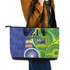 India Vs Australian Cricket Custom Leather Tote Bag Ashoka Chakra and Aboriginal Together