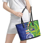 India Vs Australian Cricket Custom Leather Tote Bag Ashoka Chakra and Aboriginal Together