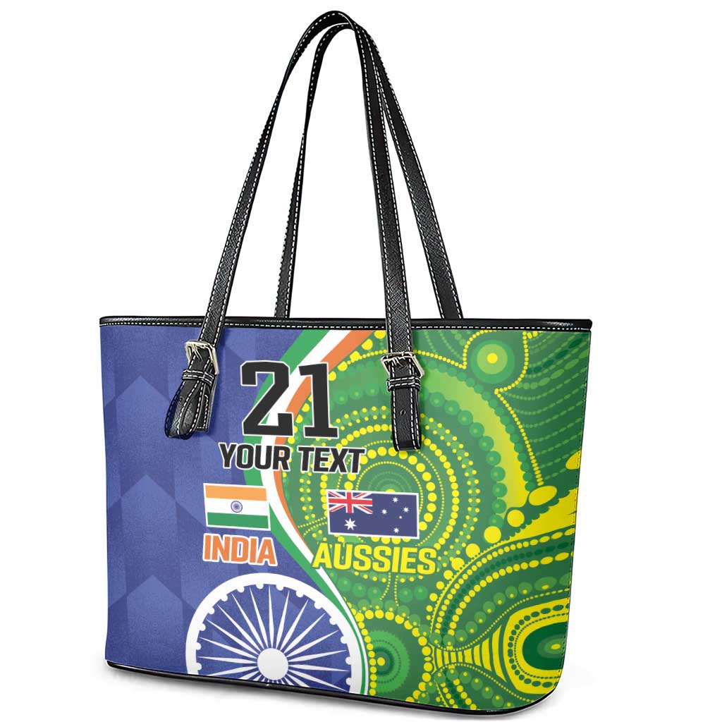 India Vs Australian Cricket Custom Leather Tote Bag Ashoka Chakra and Aboriginal Together