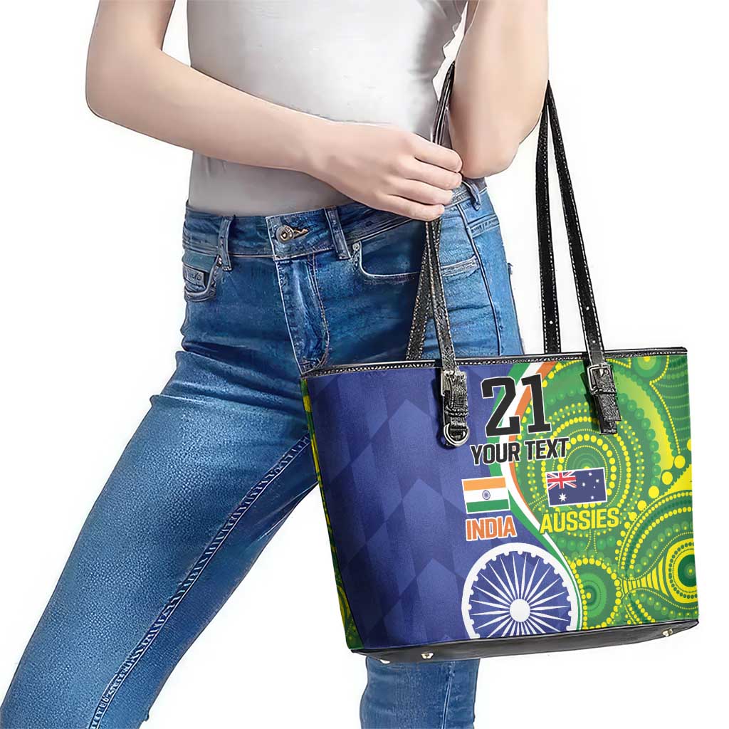 India Vs Australian Cricket Custom Leather Tote Bag Ashoka Chakra and Aboriginal Together