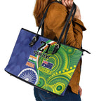 India Vs Australian Cricket Custom Leather Tote Bag Ashoka Chakra and Aboriginal Together