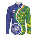 India Vs Australian Cricket Custom Long Sleeve Button Shirt Ashoka Chakra and Aboriginal Together