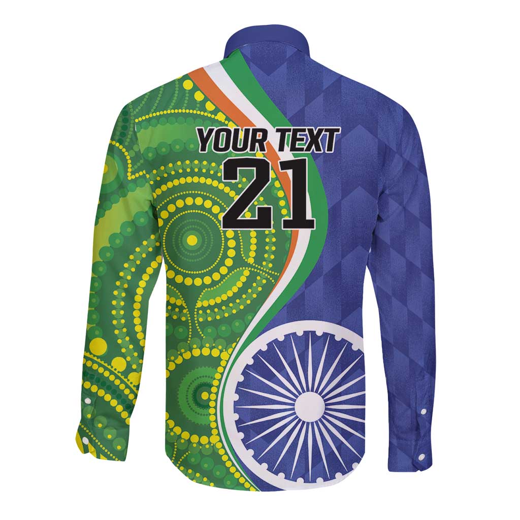 India Vs Australian Cricket Custom Long Sleeve Button Shirt Ashoka Chakra and Aboriginal Together