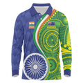 India Vs Australian Cricket Custom Long Sleeve Polo Shirt Ashoka Chakra and Aboriginal Together