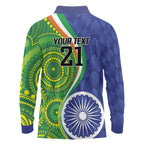 India Vs Australian Cricket Custom Long Sleeve Polo Shirt Ashoka Chakra and Aboriginal Together