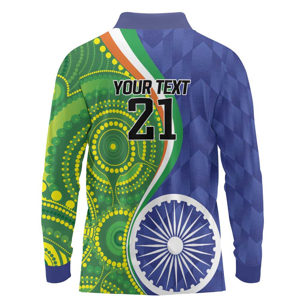 India Vs Australian Cricket Custom Long Sleeve Polo Shirt Ashoka Chakra and Aboriginal Together
