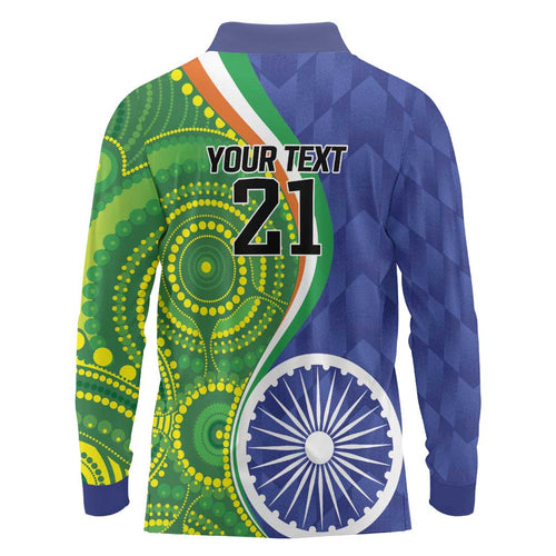 India Vs Australian Cricket Custom Long Sleeve Polo Shirt Ashoka Chakra and Aboriginal Together