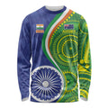 India Vs Australian Cricket Custom Long Sleeve Shirt Ashoka Chakra and Aboriginal Together