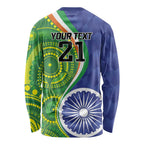 India Vs Australian Cricket Custom Long Sleeve Shirt Ashoka Chakra and Aboriginal Together