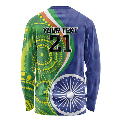 India Vs Australian Cricket Custom Long Sleeve Shirt Ashoka Chakra and Aboriginal Together
