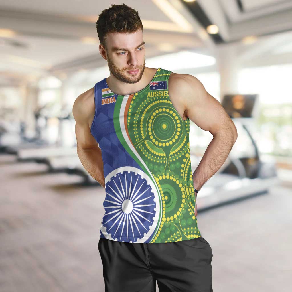 India Vs Australian Cricket Custom Men Tank Top Ashoka Chakra and Aboriginal Together
