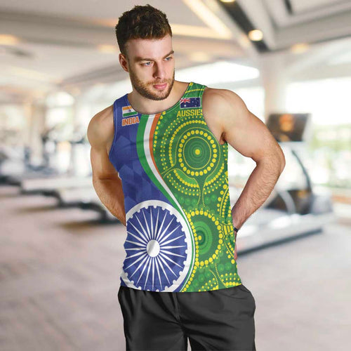 India Vs Australian Cricket Custom Men Tank Top Ashoka Chakra and Aboriginal Together
