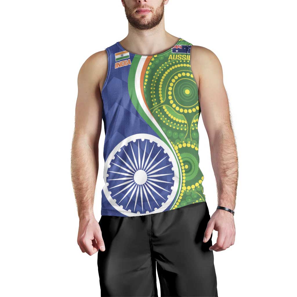 India Vs Australian Cricket Custom Men Tank Top Ashoka Chakra and Aboriginal Together