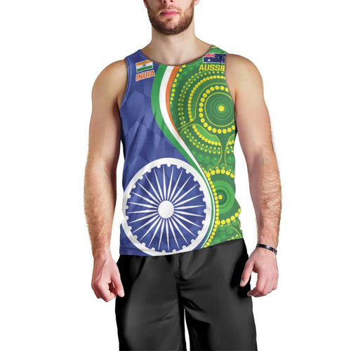 India Vs Australian Cricket Custom Men Tank Top Ashoka Chakra and Aboriginal Together