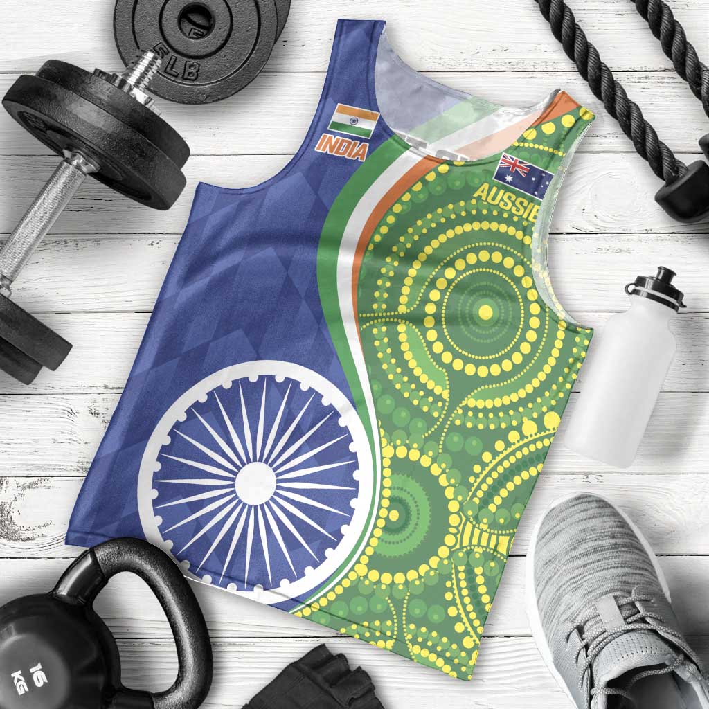 India Vs Australian Cricket Custom Men Tank Top Ashoka Chakra and Aboriginal Together