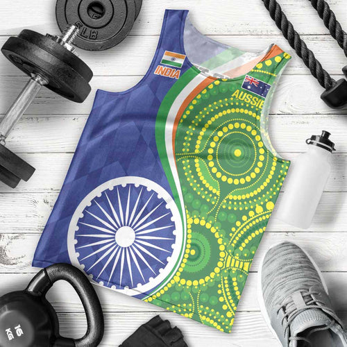 India Vs Australian Cricket Custom Men Tank Top Ashoka Chakra and Aboriginal Together