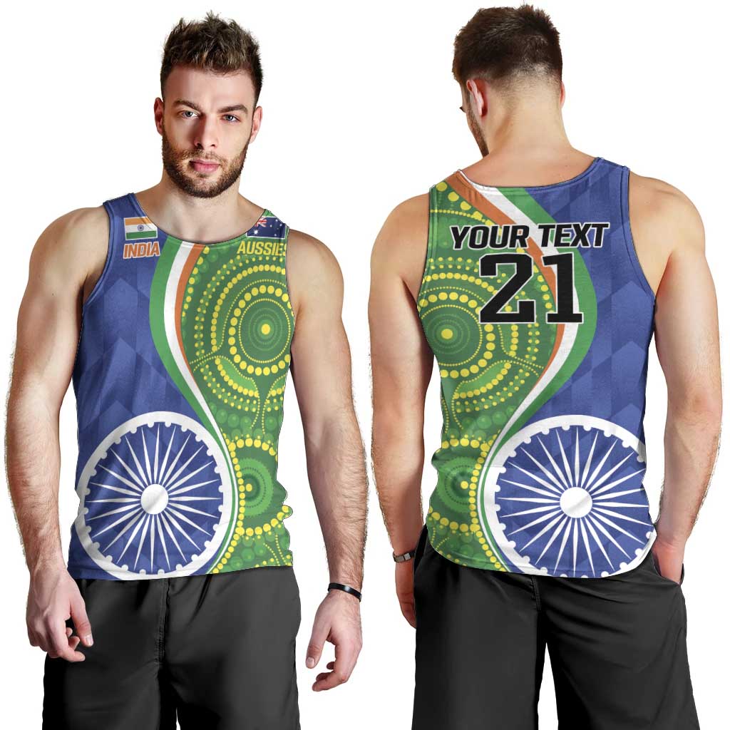 India Vs Australian Cricket Custom Men Tank Top Ashoka Chakra and Aboriginal Together