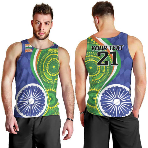 India Vs Australian Cricket Custom Men Tank Top Ashoka Chakra and Aboriginal Together