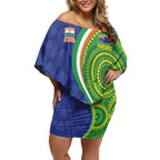 India Vs Australian Cricket Custom Off Shoulder Short Dress Ashoka Chakra and Aboriginal Together