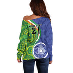 India Vs Australian Cricket Custom Off Shoulder Sweater Ashoka Chakra and Aboriginal Together