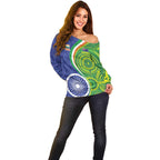 India Vs Australian Cricket Custom Off Shoulder Sweater Ashoka Chakra and Aboriginal Together