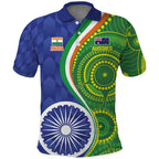 India Vs Australian Cricket Custom Polo Shirt Ashoka Chakra and Aboriginal Together